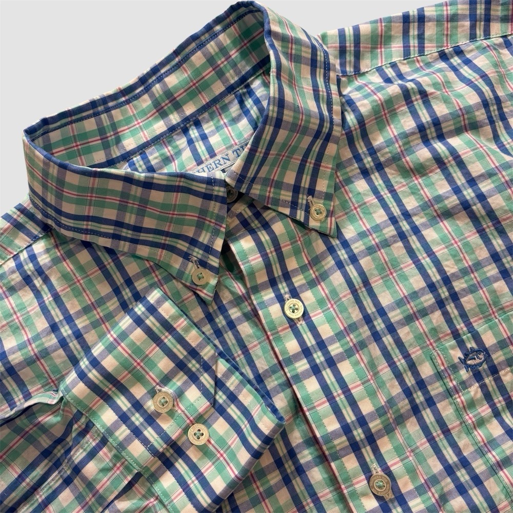 Southern Tide Men's Medium Plaid Long Sleeve Button Down Shirt Pastel Cotton